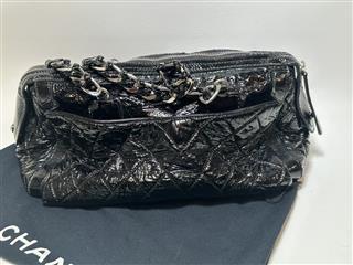 CHANEL Patent Quilted Day Go Black Flap Shoulder Bag!